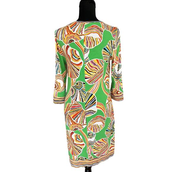Trina Turk Dress Camellia Cover Up Resort Beach Size 2 Green 35” Psychedelic 3/4 - Picture 2 of 16